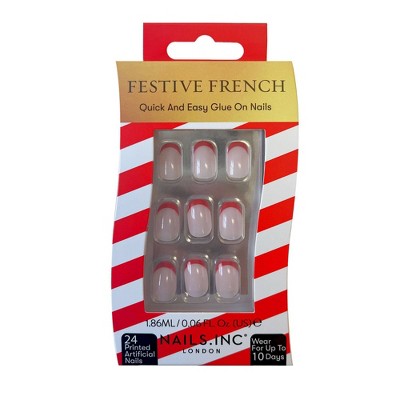 Nails Inc. Festive French Fake Nails - Ready or Not Red - 24ct