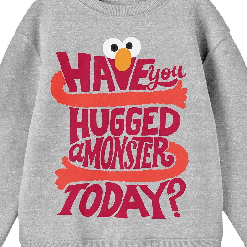 Bioworld Sesame Street Have You Hugged a Monster Today? Youth Heather Gray Crew Neck Sweatshirt, 2 of 3
