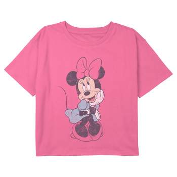 Girl's Mickey & Friends Distressed Sitting Happy Minnie Crop T-Shirt