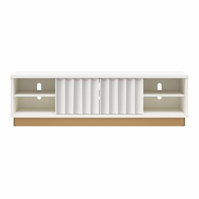 Glossy White and Golden Bronze Modern TV Stand with Cabinet