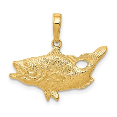Black Bow Jewelry 14k Yellow Gold Open Mouth Bass Pendant