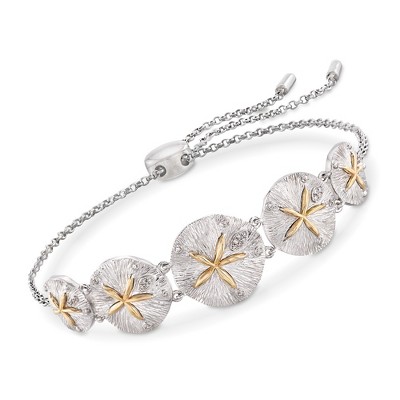 Ross-Simons Sterling Silver and 14kt Yellow Gold Sand Dollar Bolo Bracelet Size