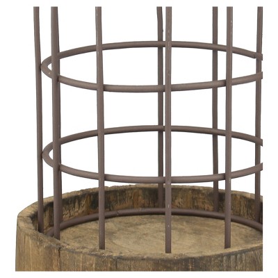 Rustic Brown Metal Wire Candle Lantern Set with Wooden Base