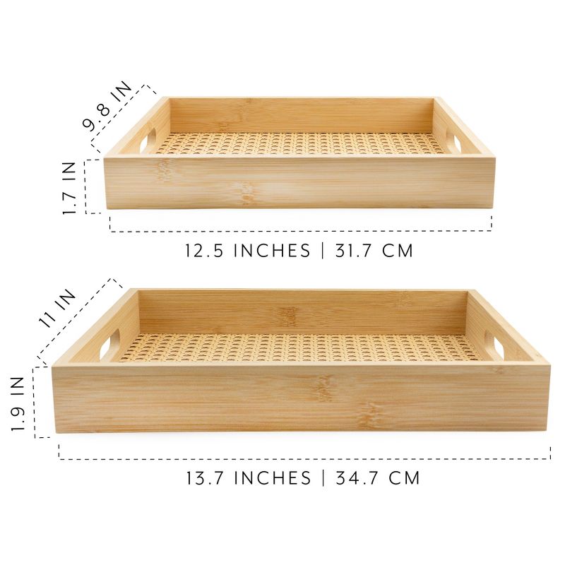 AuldHome Design Ottoman Rattan Breakfast Trays Set of 2; Basket Serving Trays w/ Wooden Frame for Serving Guests, Coffee Break, Breakfast and More, 3 of 9