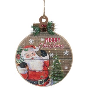 Northlight 15" B/O Lighted Ball Ornament with Santa Claus Wooden Christmas Wall Sign - 1 of 3