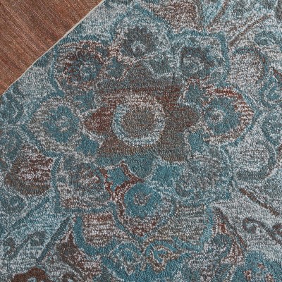Handmade Tufted Blue and Brown Wool Area Rug, 5' x 8'