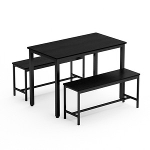 Industrial Dining Table Set with 2 Benches, 43.3" Kitchen Breakfast Table for Small Spaces, Grey & Black Counter Height Set, Black - 1 of 4