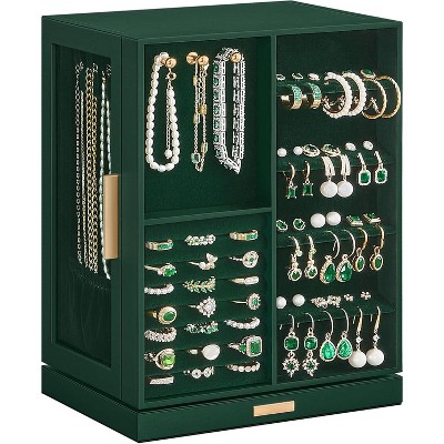 360° Rotating, Jewelry Storage Case with 5 Drawers, Jewelry Organizer, Glass Window