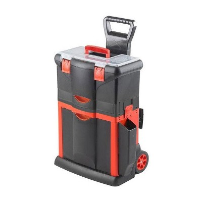TOOD Detachable Portable Rolling Tool Box Organizer Storage Bin Cart with Adjustable Handle, 1 Slide-Out Drawer, Side Bin, and Removable Tray