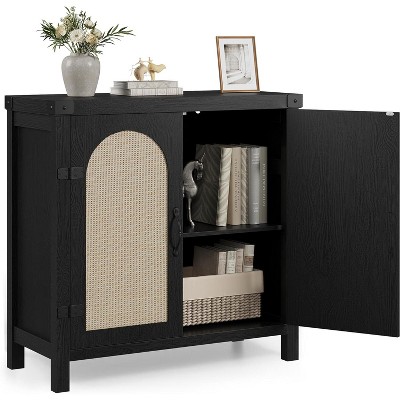 Homhougo Rattan Sideboard Buffet Cabinet, Farmhouse Coffee Bar Cabinet with Storage for Dining Room, Living Room, Hallway