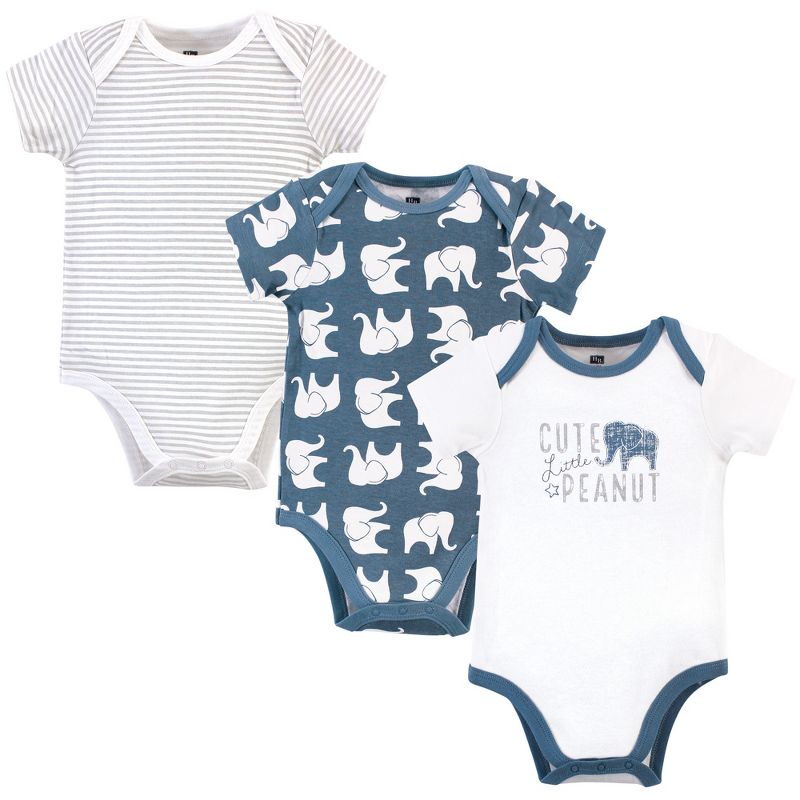 Hudson Baby Infant Boy Cotton Bodysuits 3pk, Blue Elephant, 1 of 6