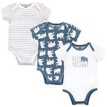 Hudson Baby Infant Boy Cotton Bodysuits 3pk, Blue Elephant