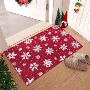 Washable Modern Red Snowflake Rug Non Slip Low Pile Rug Christmas Decorations Floor Cover Foldable Indoor Carpet for Living Room Bedroom Playroom - 1 of 4