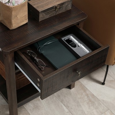 Dark Brown Wood End Table with Drawer and Shelf