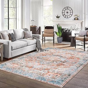 Living Room Rug Vintage  Washable Rug Non Slip Distressed Floor Cover Low Pile Ultra-Soft Carpet for Bedroom Office - 1 of 4