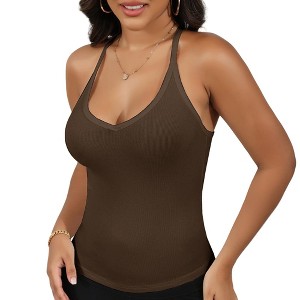 Anna-Kaci Active Women's Deep V-Neck Tank Top with Slim Fit and Adjustable Strap Detail - 1 of 4