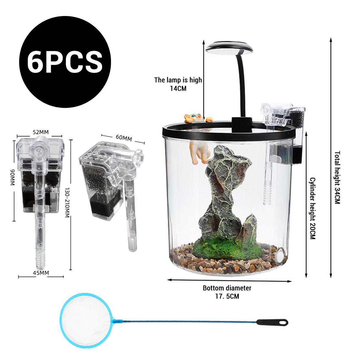 Garvee 1.5 Gallon Small Fish Tank, Betta Fish Tank kit with LED Light, Oxygen Generator, Fish Tank Starter Kits for Beta,Goldfish - thumbnail 2