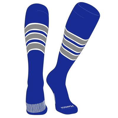 PEAR SOX Striped OTC Baseball, Softball, Football Socks (C) Royal, White, Silver (L)