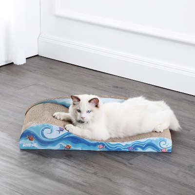 Kokomo Coastal Blue Cardboard Lounge Bed Cat Scratcher with Catnip