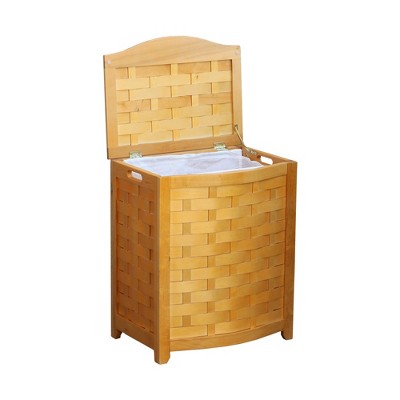 Natural Woven Wood Laundry Hamper with Lid and Handles