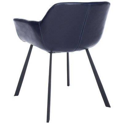 Midnight Blue Faux Leather Upholstered Arm Chair with Wood Legs