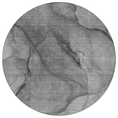 Gray Silver And Charcoal Abstract Washable Indoor Outdoor Area Rug