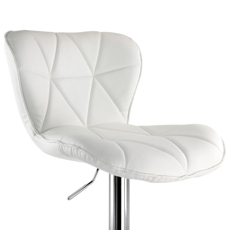 Elama 2 Piece Diamond Tufted Faux Leather Adjustable Bar Stool in White with Chrome Base, 3 of 10