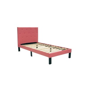 Poundex, Twin Upholstered Bed Frame with Slats in Faux Leather - 1 of 4