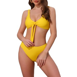 INSPIRE CHIC Women's Lace Up Decoration Push Up Bikini Sets, Wide Strap Top Triangle Bottom Swimwear Bathing Suits 1 Set - 1 of 4