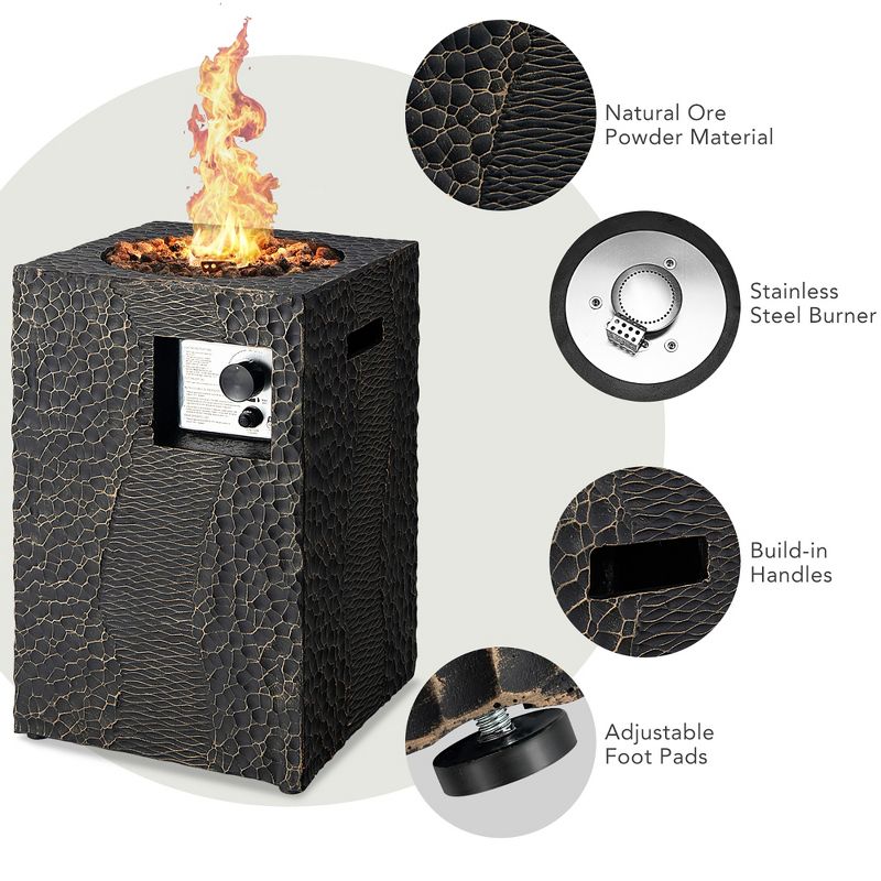 Costway 16'' Square Outdoor Propane Fire Pit w/Lava Rocks Waterproof Cover 30,000 BTU, 4 of 13