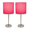 Simple Designs 2pk Sleek Slender Brushed Steel Table Lamp Pink Shade - 2 of 4