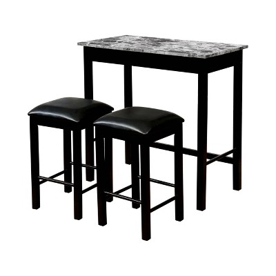 24/7 Shop At Home 3pc Granza Counter Height Dining Table Set Gray/Black: Modern Style, Faux Leather Stools