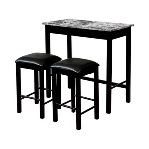 24/7 Shop At Home 3pc Granza Counter Height Dining Table Set Gray/Black: Modern Style, Faux Leather Stools - 1 of 4
