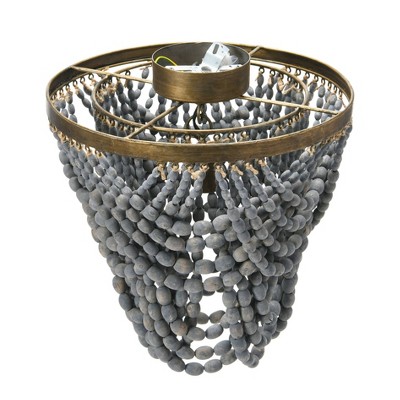 Gold and Grey Wood Bead Semi-Flush Mount Ceiling Light