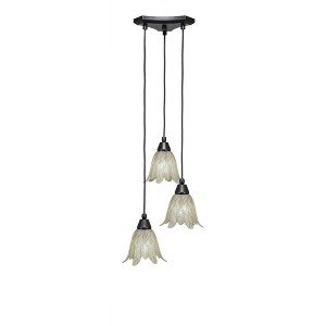 Toltec Lighting Europa 3 - Light Pendant in  Matte Black with 7" Vanilla Leaf Shade - 1 of 1