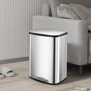 13.2 Gallon/50L Step Trash Can, Stainless Steel Garbage Can with Removable Inner Bucket, Trash Bin with Soft-Close Lid - 1 of 4