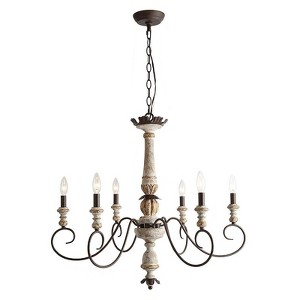 LNC Andromeda 6-Light 31.1" French Country/Cottage Candle Chandelier,Distressed White Wood Rustic Bronze - 1 of 4