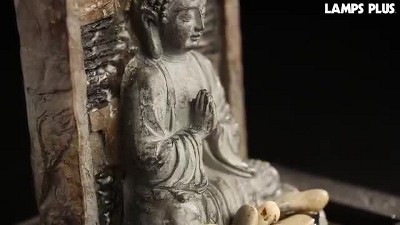 Zen Buddha Gray and Brown Fiberglass Tabletop Water Fountain with LED Light