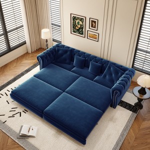 KWPZQEB 89" Chesterfield Sofa Bed, 3-in-1 Pull Out Couch Bed with Movable Ottoman & 4 Pillows, Velvet Pull Out 3-Seater Sofa Bed for Living Room - 1 of 4