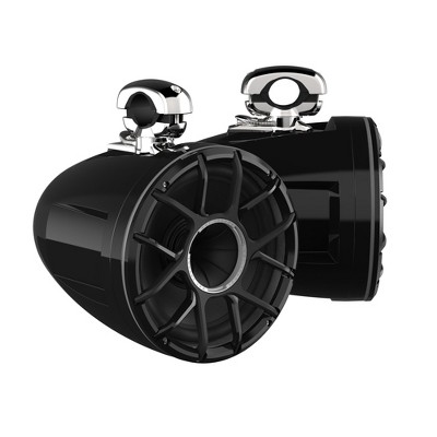 Wet Sounds REV 10 HD 10" Horn Loaded Compression Driver Tower Speakers with XZ Grills & Stainless MINI Swivel Clamps, 300 Watts RMS, Black, Pair