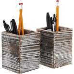 Paper Junkie Rustic Wood Pencil Holder (2 Pack) for Office Home, 3x3x4"