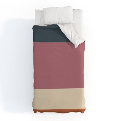 Twin Extra Long Colour Poems Contemporary Color Block XII Duvet Set Red/Navy/Tan - Deny Designs