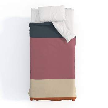 King Colour Poems Contemporary Color Block XII Duvet Set Red/Navy/Tan - Deny Designs