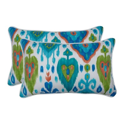 2pk Paso Caribe Rectangular Outdoor Throw Pillow Blue - Pillow Perfect