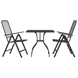 vidaXL Garden Dining Set 3 Piece, Table and Chairs for Patio Terrace, Outdoor Dining Set for 2, Armchair, Industrial Style, Anthracite Metal Mesh - 1 of 4
