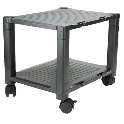 Black Adjustable Height Mobile Printer Cart with 3 Shelves