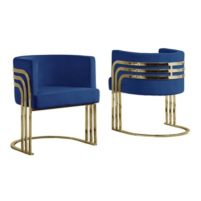Navy Blue Velvet Barrel Accent Chair with Gold Metal Base