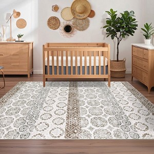 Modern Washable Area Rug for Living Room, Floral Pattern Floor Rug with Non Slip Backing, Low Pile Stain Resistant Floor Carpet - 1 of 4