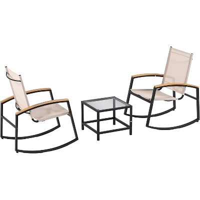 3-Piece Outdoor Patio Furniture Set, 2 Chairs & Glass Side Table, Small Patio Furniture Set, Easy to Clean, for Backyard, Garden, Balcony