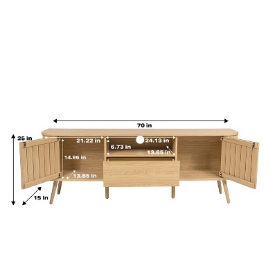 Damien 70" Oak Farmhouse Curved TV Stand with Drawer and Storage Doors